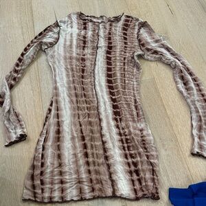 Brown and Cream Tie-Dye Long Sleeve Dress
